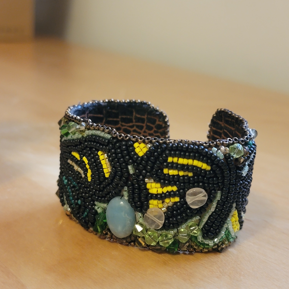 Butterfly Beaded Bracelet with Adjustable Cuff